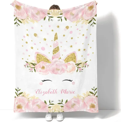 Miniatura 20 de Manta personalizada de unicornio floral para niñas, manta de bebé personalizada para niñas con nombre, regalos de bebé personalizados para niñas