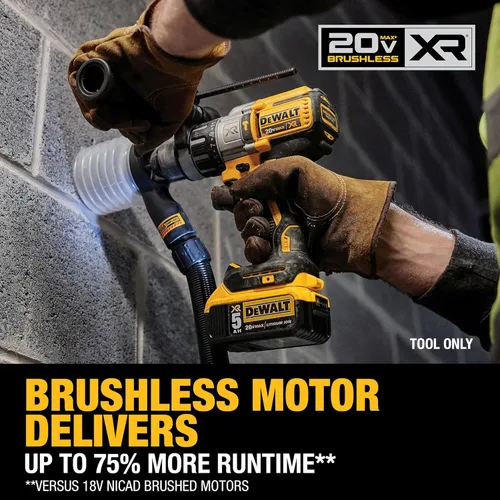 Miniatura 3 de DEWALT Taladro de martillo inalámbrico MAX XR de 20 V, sin escobillas, resistente de 1/2 pulgada, 3 velocidades, solo herramienta (DCD996B)