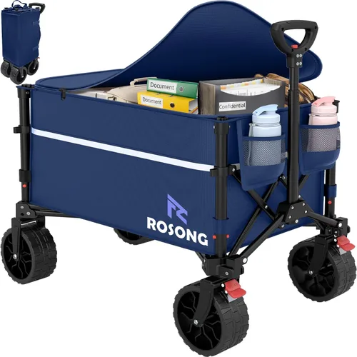 Miniatura 15 de ROSONG Carro Plegable con Ruedas Plegable - Carros Utilitarios Resistentes Plegables para Comestibles, Deportes, Jardín, Compras, Camping