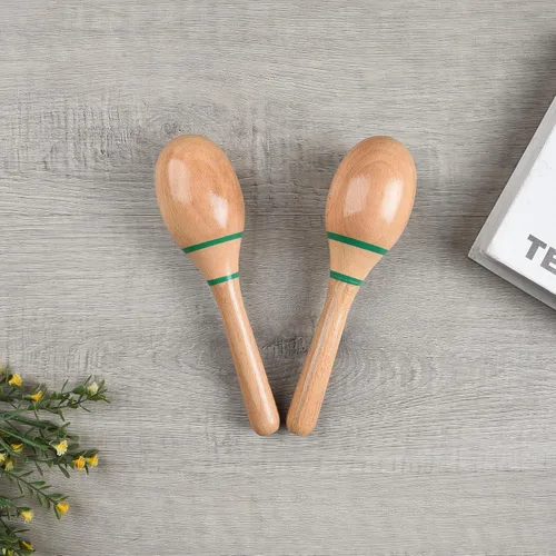 Miniatura 5 de 2 piezas de maracas de madera para niños y adultos, instrumento musical de maracas de madera Verde