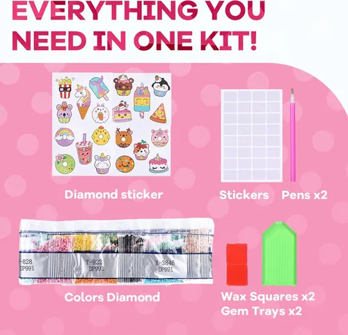 Miniatura 2 de Kits de Pintura de Diamantes Cymbana para Niños 20 Piezas de Postres Incluye Cupcake, Dona, Helado, Palomitas de Maíz, Galletas Dulces