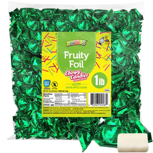 Miniatura 9 de Zazers Caramelo masticable de caramelo marrón – Bolsa de 1 libra de caramelo masticable Zazers Fruity Foil – Sabor caramelo, envuelto