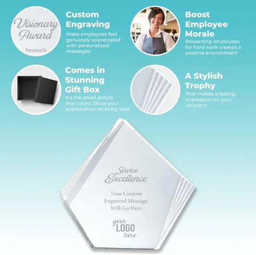 Miniatura 3 de Baudville Trofeo de cristal decorativo grabado – pico – grabado personalizado de hasta tres líneas y selección de versos preescritos – Premio