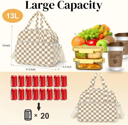 Miniatura 3 de Coobiiya Lonchera térmica de 12 litros para mujeres y hombres, lonchera de pana reutilizable, lonchera de gran capacidad con forro resistente a fugas