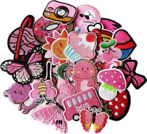 Miniatura 9 de 30 piezas de parches bordados para planchar o coser de varios tamaños para ropa, chaquetas, jeans, pantalones, mochilas, colores mixtos rosa, azul