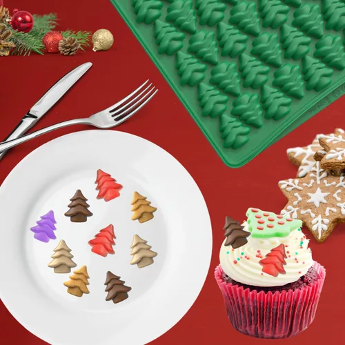 Miniatura 5 de Crethinkaty Mini moldes para árbol de Navidad, molde de silicona de 100 cavidades para gomitas, galletas, pudín, gelatina y galletas de perro
