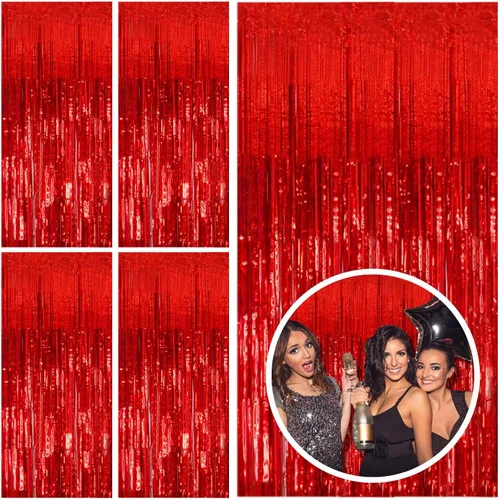 Miniatura 62 de Paquete de 2 cortinas de serpentinas negras para fiestas, telón de fondo de flecos de oropel de papel de aluminio, decoraciones para fiestas