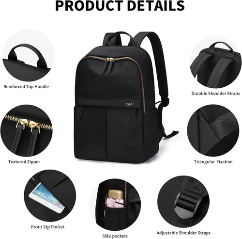 Miniatura 3 de GOLF SUPAGS Mochila para laptop para mujer, se adapta a cuadernos de 14 pulgadas, mochila casual, bolsa de trabajo, viajes, universidad (negro)