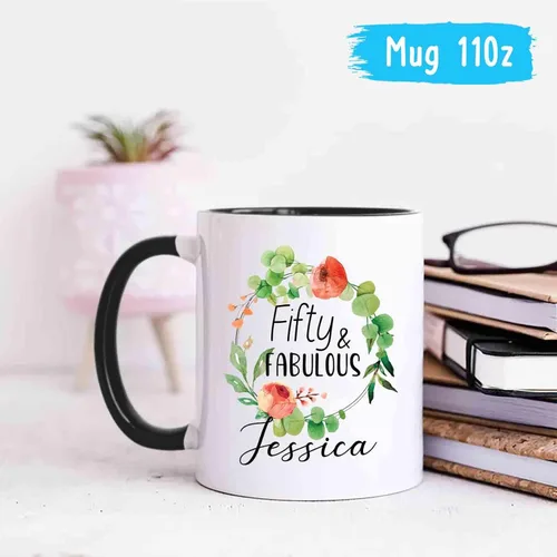 Miniatura 6 de Fifty & Fabulous - Taza de regalo para mujer/hombre, tazas personalizadas con nombre, regalos personalizados de 50 cumpleaños