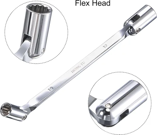 Miniatura 3 de uxcell Llave de cabeza flexible de 12 puntos, extremo de caja giratoria doble métrica de 0.394 in x 0.472 in, rotación CR-V de 180 grados