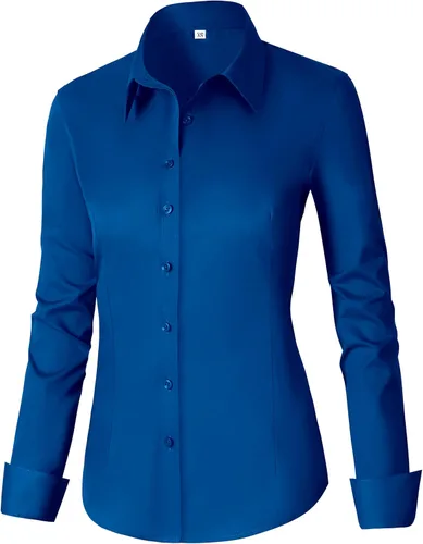 Miniatura 33 de CUNLIN - Camisas de manga larga con botones de algodón para mujer, ajustadas, camisas formales de vestir para el trabajo, blusas de trabajo, tops