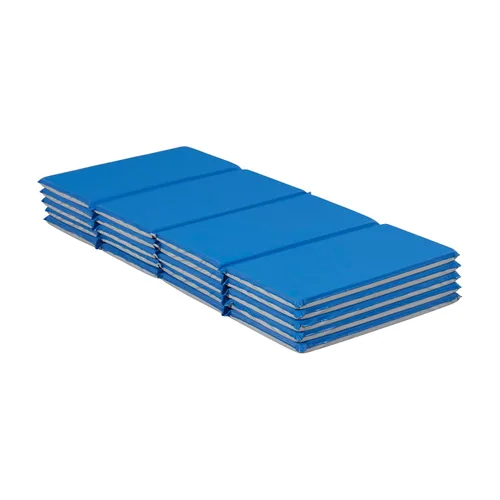 ECR4Kids Alfombrilla de descanso plegable para uso diario, 4 secciones, 1 pulgada, almohadilla para dormir, azul/gris, paquete de 5