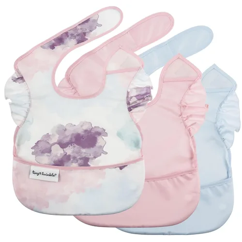 Tiny Twinkle Baberos a prueba de derrames para bebés para comer | Baberos impermeables y lavables para niños pequeños con bolsillo recogetodo |