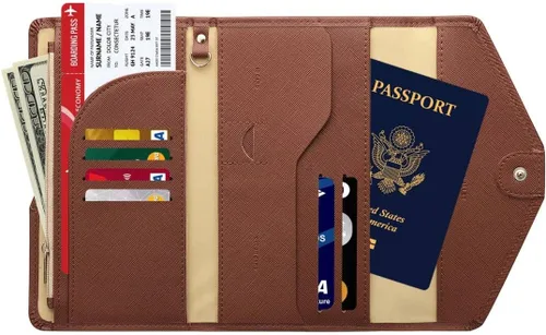 Miniatura 10 de Zoppen - Billetera de viaje con bloqueo RFID multiusos (Ver.4) Portatarjetas de pasaporte y vacunas, organizador de documentos de tres pliegues