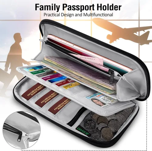 Miniatura 3 de BKNOOU Soporte para pasaporte familiar con bloqueo Rfid, organizador de documentos de viaje, cartera de pasaporte de viaje, soporte múltiple