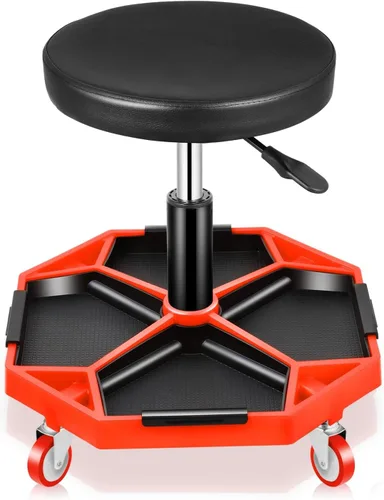 Miniatura 10 de Taburete Auto Dynasty para Mecánico, Asiento Neumático Ajustable y Rodante para Taller de Garaje con Bandeja para Herramientas, Asiento Rodante