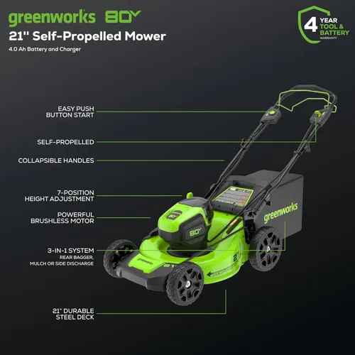 Miniatura 2 de Greenworks Cortacésped inalámbrico sin escobillas de 80 V y 21 pulgadas (autopropulsado) (más de 75 herramientas compatibles), batería de 4.0 Ah