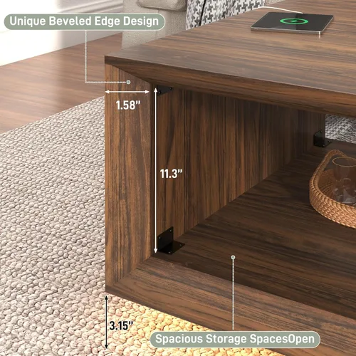Miniatura 3 de Mesa de centro moderna de mediados de siglo de 32 pulgadas para sala de estar, mesa central cuadrada con luz LED y toma de corriente, mesa de cóctel
