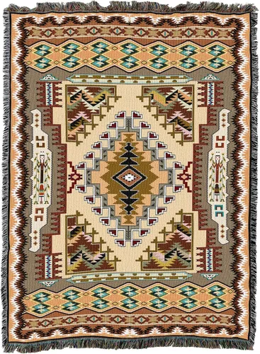Miniatura 18 de Pure Country Weavers Manta Butte Clay - Inspirada en los nativos americanos del suroeste - Tapiz manta de regalo tejido de algodón - Fabricado