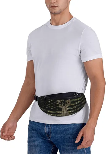 Miniatura 4 de Cangurera de camuflaje con diseño de bandera estadounidense de camuflaje para hombres y mujeres, correa ajustable para viajes, senderismo, ciclismo