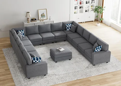 Miniatura 20 de Legend Vansen - Sofá modular seccional en forma de U con otomano, moderno, reversible, de esquina, para sala de estar (Créma, Sofá en forma de U-3)