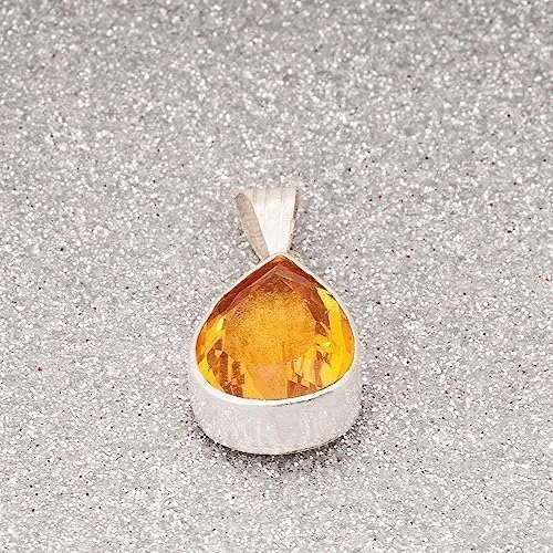 Miniatura 4 de Collar de topacio amarillo, colgante de mujer de topacio amarillo. Collar de topacio amarillo de pera. Colgante de topacio amarillo plateado. Collar