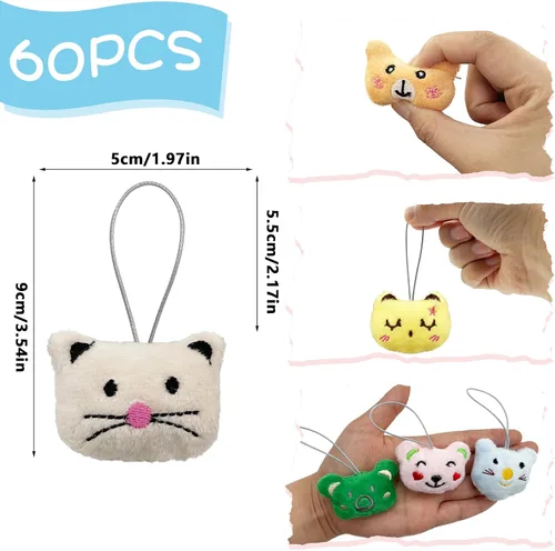 Miniatura 2 de XIPEGPA Juego de 60 juguetes de peluche de animales pequeños, llavero de juguete de peluche para recuerdos de fiesta, llavero adorno para bolsa