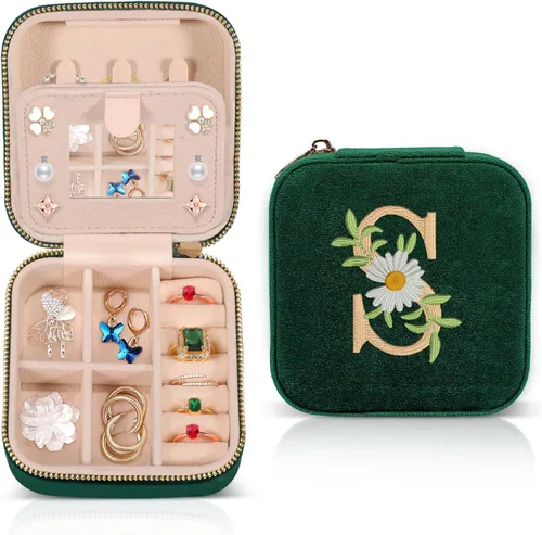 GSPY Joyero de viaje, joyero de terciopelo con inicial, regalos personalizados para mujeres, joyero de viaje pequeño, organizador de joyas, regalos