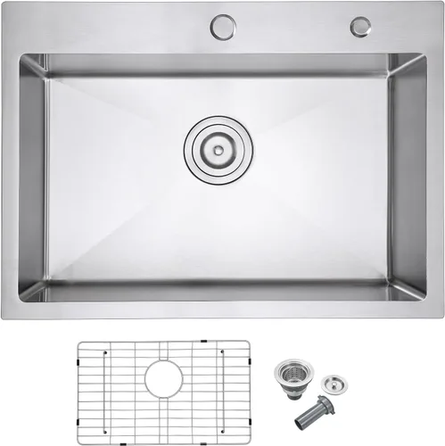 Miniatura 15 de Fregadero de cocina cepillado de 18 x 18 pulgadas, acero inoxidable 304, con ranura de drenaje en forma de X, fregadero de barra profunda de 6
