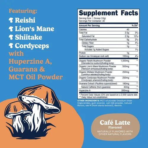 Miniatura 2 de Nutricost Nutrizen AM Focus - Bebida adaptogénica de hongos (sabor a café con leche) 30 porciones, incluye Reishi, melena de león, shiitake