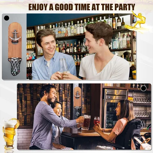Miniatura 7 de Abrebotellas de cerveza montado en la pared con atrapador de tapas magnético, abrebotellas magnético de madera para refrigerador, regalos de cerveza