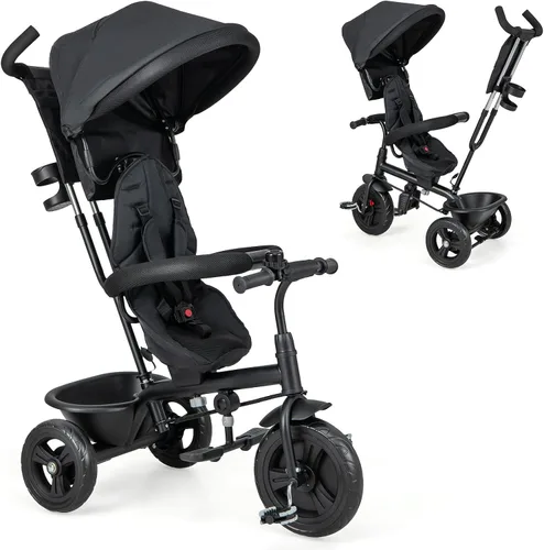 Miniatura 8 de HONEY JOY Triciclo, cochecito 6 en 1 para niños con asa de empuje ajustable y toldo, asiento reversible, cinturón de seguridad, pedal plegable, Gris