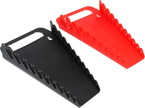 Kit de bandeja organizadora de llaves de agarre de 10 herramientas, 2 soportes de plástico portátiles (kit de 2 piezas, negro y rojo)