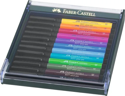 Faber-Castell Art & Graphic Pitt Artist Pen Brush India Ink Pen, tonos básicos, juego de 12, para arte, manualidades, dibujo, bocetos, hogar, Negro