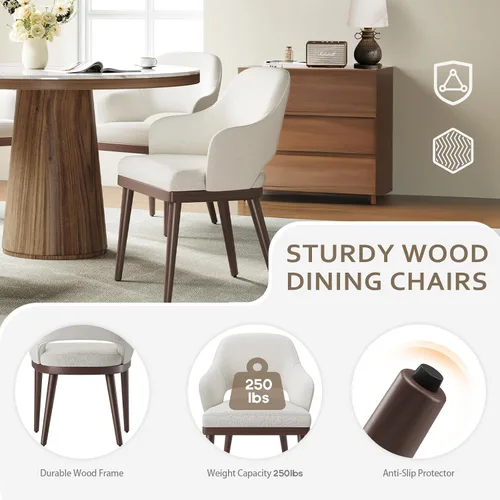 Miniatura 5 de MALOL Juego de 2 sillas de comedor de madera, silla moderna tapizada de tela para comedor, sillas laterales de cocina, silla de cena campestre