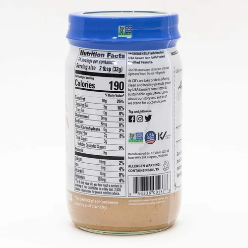 Miniatura 2 de CB's Nuts Mantequilla de maní cremosa, 1 ingrediente, cultivada en Estados Unidos, sin aceite de palma, sin azúcar añadida, tostado lento