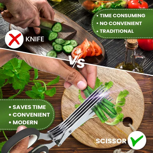 Miniatura 4 de KitchShears - Tijeras de hierbas con 5 cuchillas y cubierta, cortador de hierbas de acero inoxidable de alta calidad para hierbas de cocina