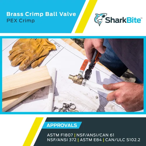 Miniatura 5 de SharkBite Válvula de bola de crimpado de 1 pulgada, accesorios de fontanería de latón, tubo PEX, PE-RT, 22463LFA