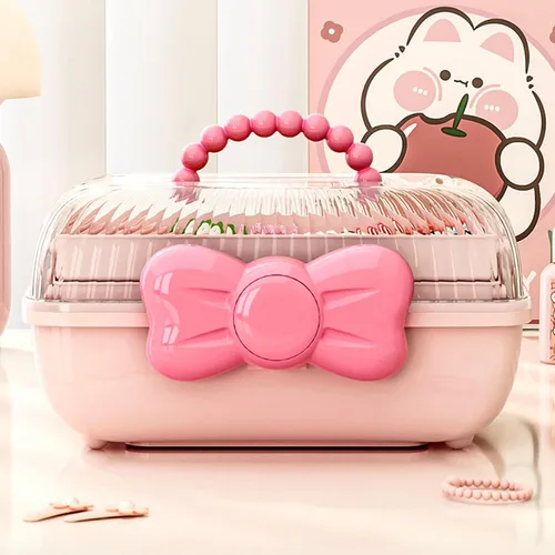 Miniatura 2 de Caja organizadora de accesorios para el cabello, caja de almacenamiento portátil de 3 capas, caja de herramientas de plástico multifuncional