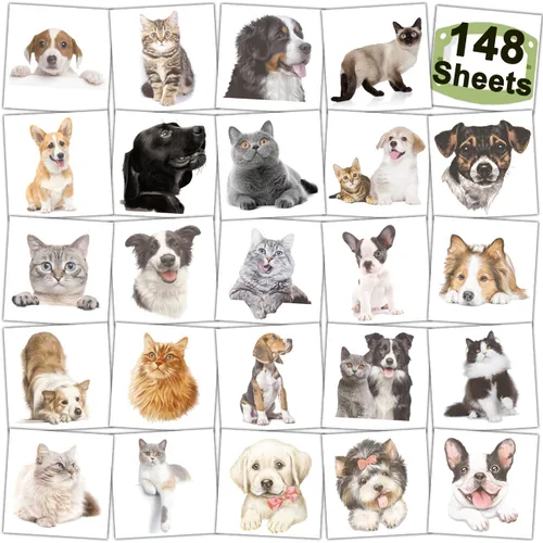 CHARLENT 148 tatuajes temporales para niños – Tatuajes individuales 3D para cachorros y gatitos para niños y niñas, animales, regalos de fiesta de