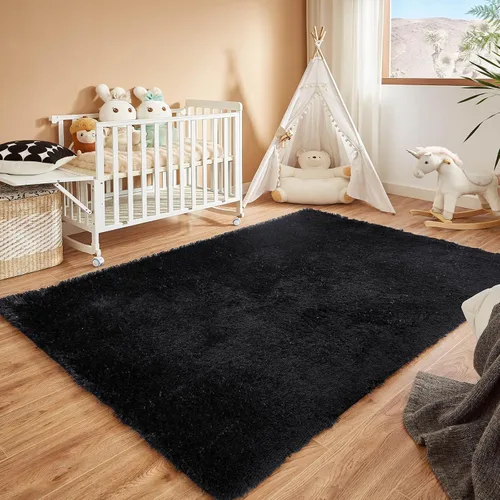 Floralux Alfombra esponjosa de 4 x 6 pies para dormitorio, color negro, alfombras de área para dormitorio, sala de estar, alfombra de felpa