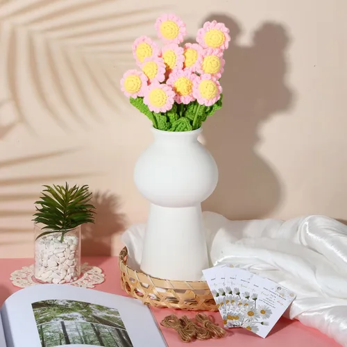 Miniatura 5 de Tigeen 24 juegos de ramo de flores de ganchillo a granel, ramo de flores de punto de margaritas de ganchillo y tarjetas impresionantes, regalos