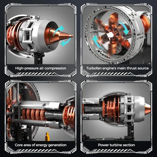Miniatura 3 de Juegos de bloques de construcción de motor turborreactor, kit de modelo de motor a reacción motorizado con motor, mini kits de motor de avión que