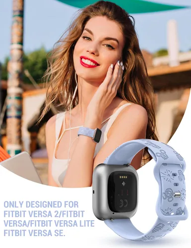 Miniatura 3 de Correa grabada de dibujos animados compatible con Fitbit Versa 2 Band/Versa Lite/Versa Band para mujer, lindas correas de repuesto de silicona Azul
