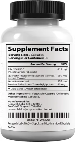 Miniatura 5 de Research Labs Suplemento NAD+ 2 para 1 Anuncio. Fórmula patentada con RiboYOUNG pendiente de patente. Activador NRF2, ribósido de nicotinamida