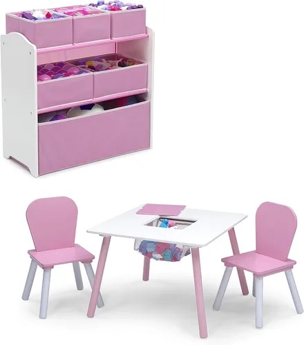 Delta Children Set de juegos para niños pequeños de 4 piezas, Rosa/Blanco