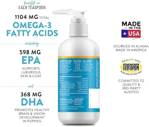 Miniatura 4 de Wild Alaskan Skin & Coat Suplemento Omega-3 a base de aceite de salmón para perros, 8 onzas líquidas