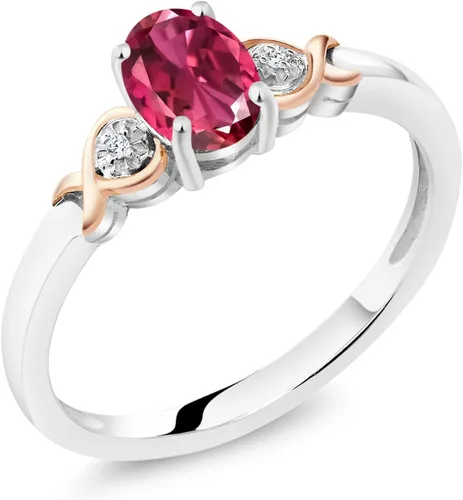 Miniatura 52 de Gem Stone King Anillo de compromiso de plata de ley 925 y oro rosa de 10 quilates, piedra preciosa ovalada de 0.276 x 0.197 in, con acento