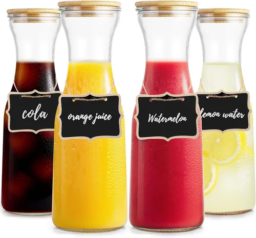 Jarra de vidrio con tapa de bambú, jarra dispensadora de bebidas de 35 onzas, suministros de barra de mimosa, jarra de vidrio transparente con