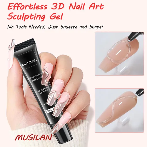 Miniatura 5 de MUSILAN Gel para esculpir uñas 3D con limas de cristal de cristal, gel constructor transparente para uñas, moldeo para esculpir esmalte de uñas